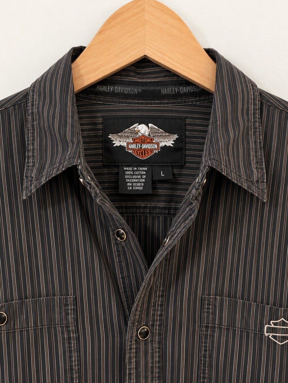 Harley-Davidson Long Sleeve Black Pinstripe Snap Shirt - Size Large